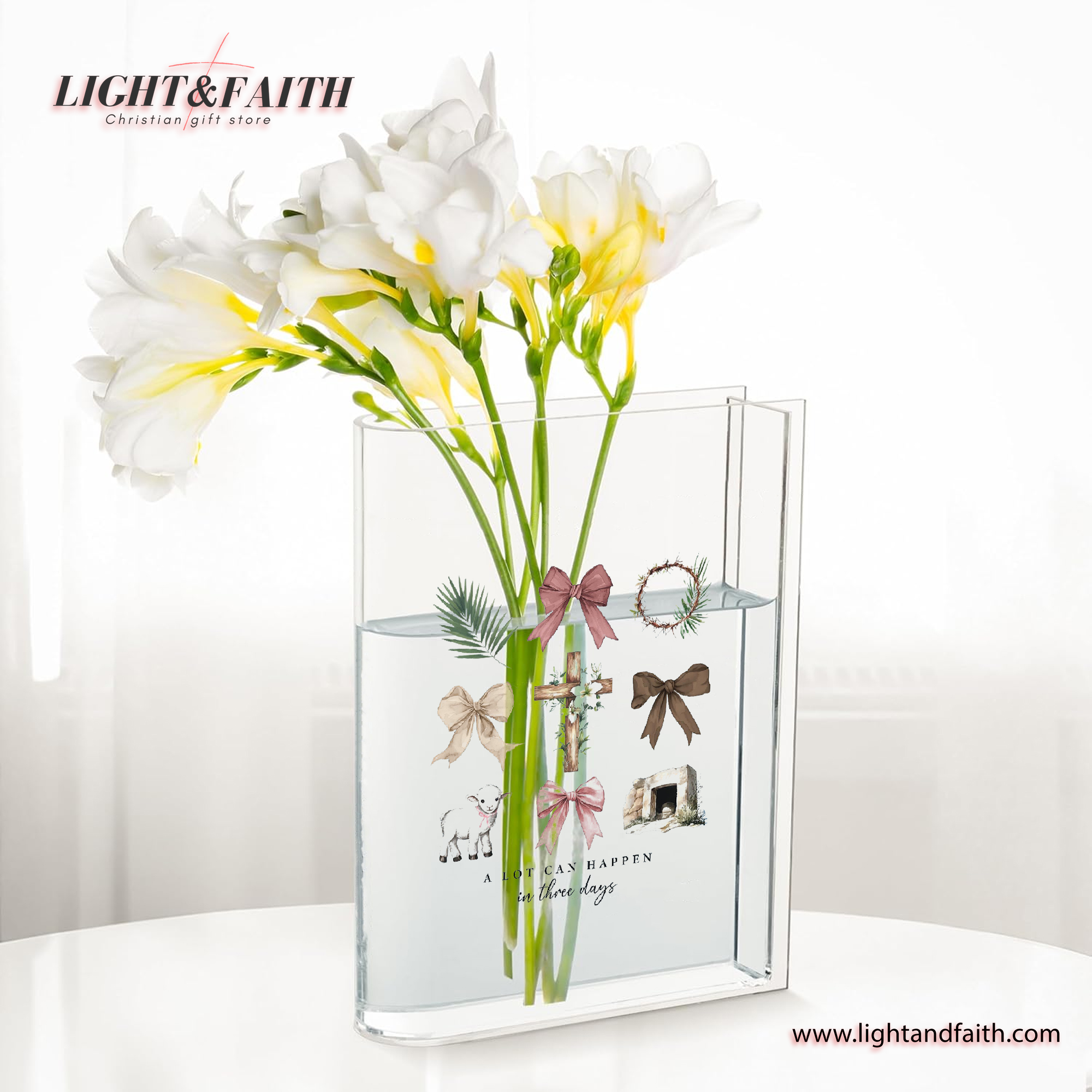 Christian Easter Book Vase, A lot can happen in 3 days, Coquette Trendy bow Book Vase, Christian Book Vase, Faith Book Vase, Bible Verse Book Shaped Flower Vase